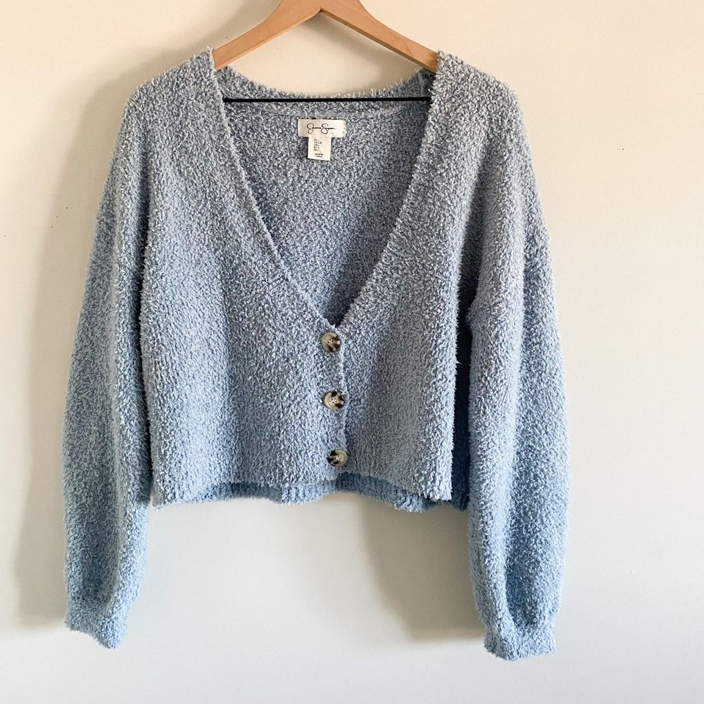 Jessica Simpson V-Neck Teddy Cardigan Size M | Plush Knit Button Front Sweater
